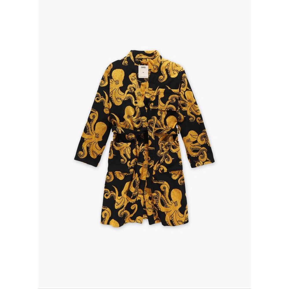 OAS Black Octo Robe Octopus Terry Cloth Cotton Black Yellow Unisex L/XL NWT